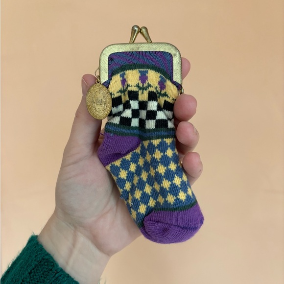 MacKenzie-Childs Coin Purse Purple Thistle Fair Isle Sock Change Gift Bag NY - Picture 7 of 7